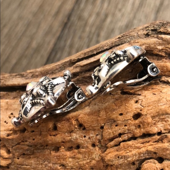 Vintage Round Clip Earrings with Rhinestone Center - Picture 9 of 12